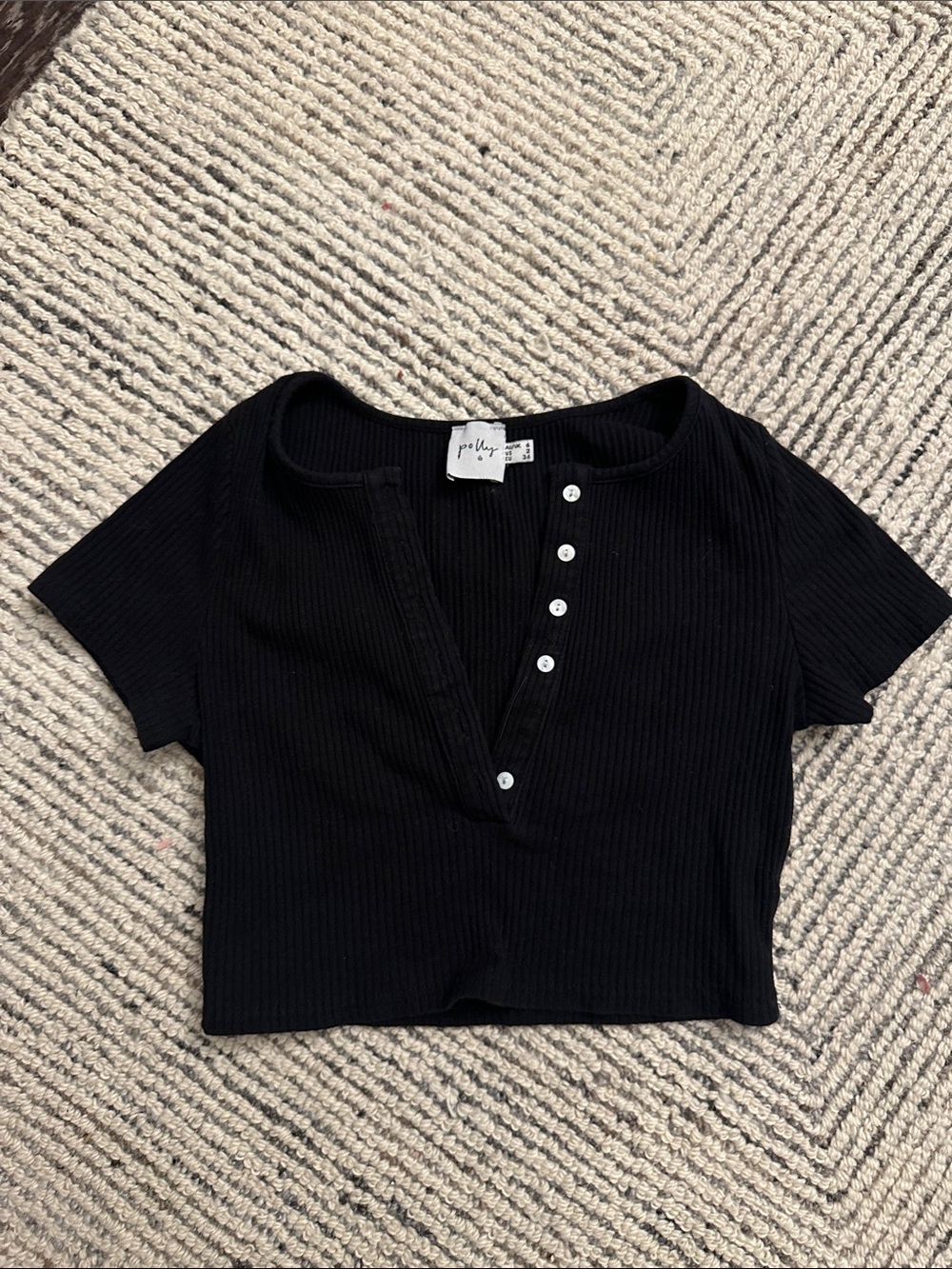 Princess Polly Black Ribbed Button Front Crop Top
